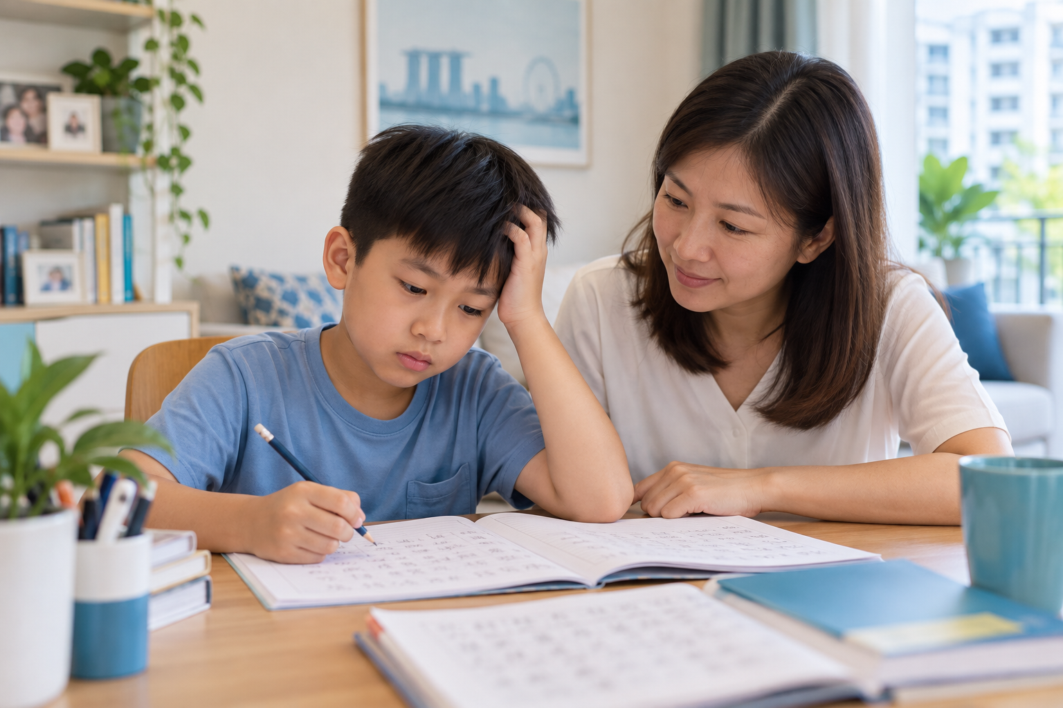 Boy doing chinese homework_upset_CHEERS